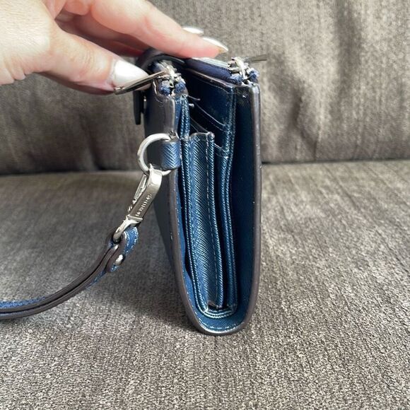 Michael Kors Jet Set Travel cross grain leather wristlet phone wallet navy - Picture 4 of 12